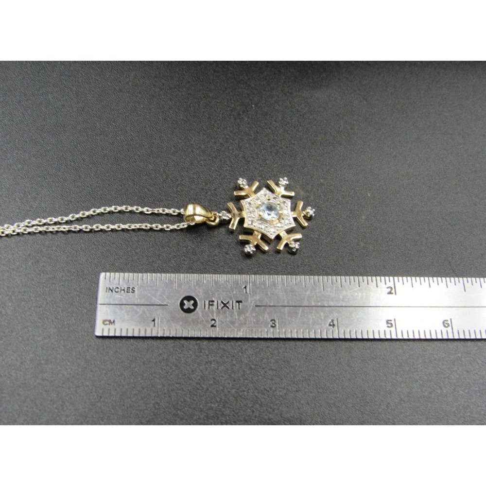18" Sterling Silver Round Topaz & Diamond Snowflake Necklace Vintage Minimalist - Picture 6 of 7